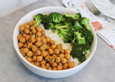 Sticky Sesame Chickpeas Sticky Sesame Chickpeas And Broccoli, Sesame Chickpeas, Chic Peas, Rice And Veggies, Sesame Ginger, The Sauce, High Protein Recipes, Chickpeas, Protein Foods