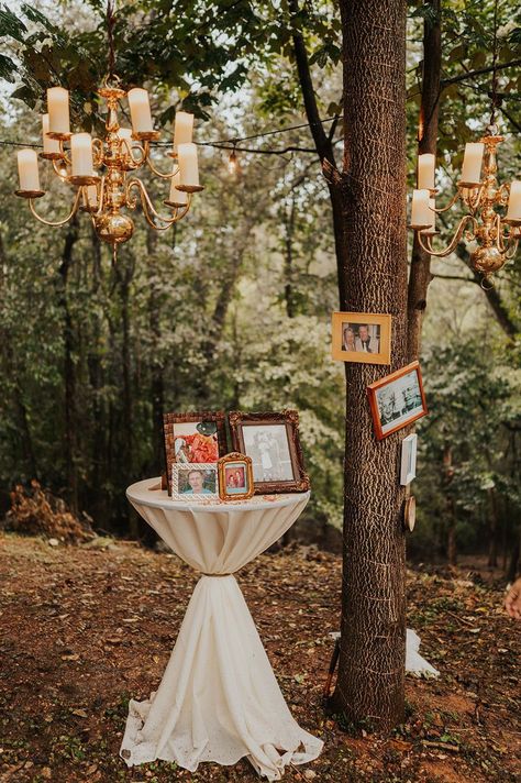 Backyard Wedding Bonfire, Backyard Wedding Drinks, Woodsy Micro Wedding, Micro Boho Wedding, Backyard Wedding Elopement, Outdoor Wedding Simple Decor, Cottagecore Backyard Wedding, Backyard Landscaping For Wedding, Outdoor Wedding After Party