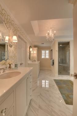 Bathroom Setup, Wall Chandelier, Marble Floors, Pretty Bathrooms, House Of Turquoise, Home Luxury, Subway Tiles, Style Deco, Dream Bathrooms