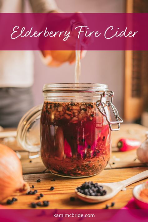 Combine the immune-supportive powers of elderberry and fire cider with this twist on the traditional fire cider recipe. Fire Cider Benefits, Herbal Kitchen, Fire Cider Recipe, Herbal Vinegar, Elderberry Recipes, Herbal Medicine Recipes, Herbal Remedies Recipes, Not Feeling Well, Fire Cider