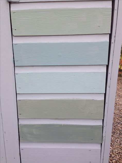 Paint colours for the shed . From Top. Farrow and Ball Castle Grey 92, Oval Room Blue 85 , 82 Dix Blue , Card Room Green 79, Green Smoke 47. Fence Paint Colours, Card Room Green, Dix Blue, Painted Shed, Card Room, Oval Room Blue, Room Green, Shed Colours, Room Blue