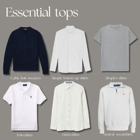 Old Money Men Wardrobe, Old Money Aesthetic Wardrobe, Old Money Polo Shirt Men, Simple Old Money Outfits Men, Old Money Outfits Capsule Wardrobe, Men Tops Fashion, Mens Old Money Capsule Wardrobe, Old Money Shirt Men, Old Money Essentials Men