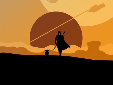 Desktop Wallpaper 2020, The Mandalorian and Yoda, minimal, silhouette, artwork, hd image, picture, backgrounds, b034b3 The Mandalorian Desktop Wallpaper, Mandalorian Wallpaper Desktop, Starwars Wallpaper Desktop, Mandalorian Minimalist, Mandolorians Wallpaper, Star Wars Desktop Wallpaper, Merlin House, Silhouette Artwork, Disney Minimalist