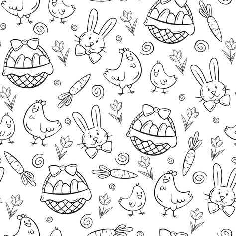 Premium Vector | Seamless easter pattern in doodle style Simple Easter Drawings, Easter Bunny Doodle, Easter Doodles Easy, Easter Sketches, April Doodles, Embroidery Doodles, Easter Doodles, Spring Doodles, Easter Stem