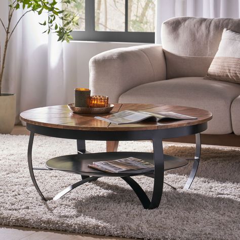 Arrives by Thu, Apr 11 Buy Noble House Demetrius Boho Wood and Metal 36" Round Coffee Table, Natural/Black at Walmart.com Modern Industrial Coffee Table, Industrial Coffee, Iron Coffee Table, Industrial Coffee Table, Metal Shelf, Table Styling, Sofa End Tables, Living Room Spaces, Noble House