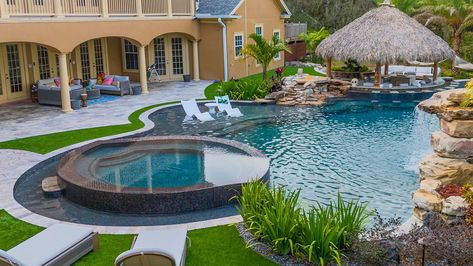 The ultimate backyard | Lucas Lagoons Lagoon Swimming Pools, Lagoon Style Pool Backyards, Pool Lagoon Style, Lagoon Pool Backyard, Lucas Lagoons Pools, Latham Claremont Pool, Bay County, Lagoon Pool, Union County