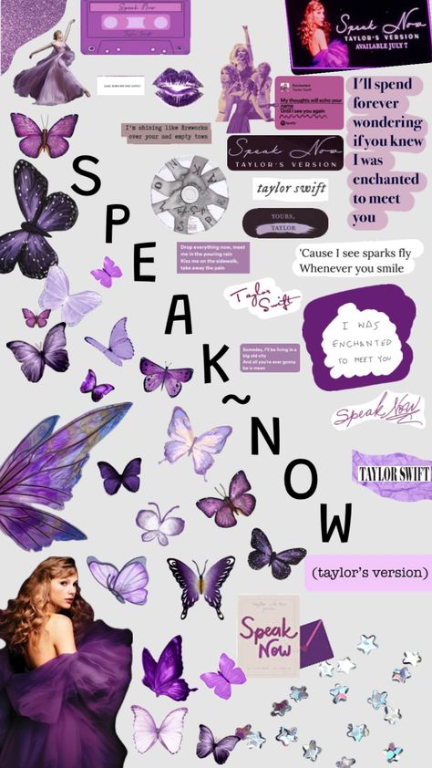 For all the Swifties! #swiftie #taylorswift #speaknow #purple #enchanted #butterflies #speak~now #4theswifties #swiftie4ever #mean Speak Now Butterfly, Speak Now Gift Ideas, Speak Now Stickers, Cakes Cartoon, Enchanted Taylor Swift, Sugar Free Pastries, Purple Pages, Notebook Labels, Theme Wallpaper