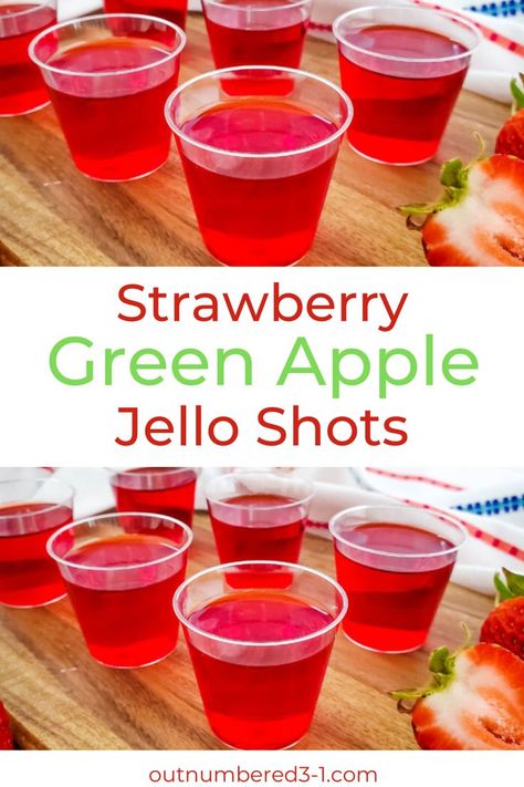 Green Apple Jello Shots, Sugar Free Jello Shots, Apple Jello Shots, Alcohol Desserts, Strawberry Jello Shots, Spiked Drinks, Easy Jello Shots, Green Apple Vodka, Best Jello Shots