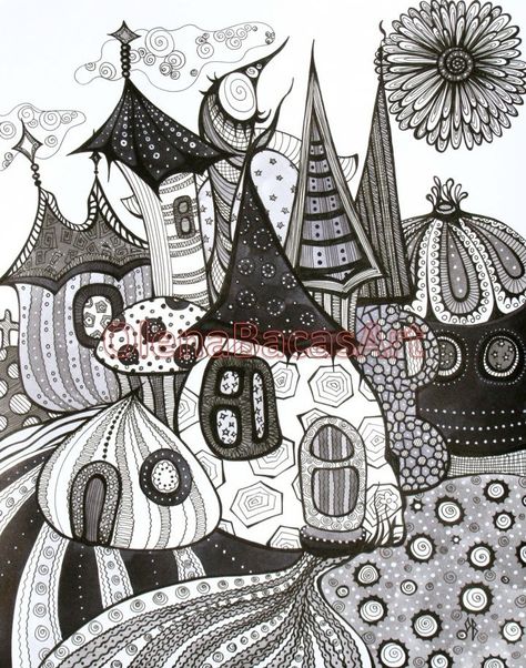 Zentangle Houses Doodles, Zentangle House, Zentangle Houses, Zentagle Drawing Ideas, Zentangle Artwork, Gouache Illustrations, Zen Doodle Art, Doodle Inspiration, Tangle Art