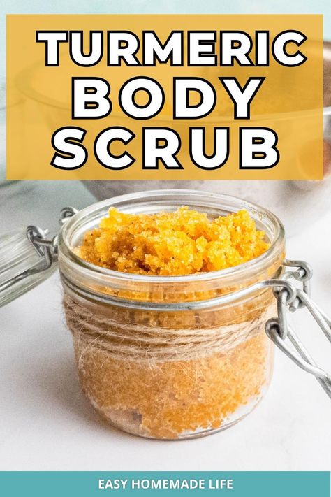 Turmeric Sugar Scrub, Homemade Exfoliator, Turmeric Body Scrub, Turmeric Scrub, Brown Sugar Scrub, Body Scrub Recipe, Sugar Scrub Homemade, Sugar Scrub Recipe, Diy Body Scrub