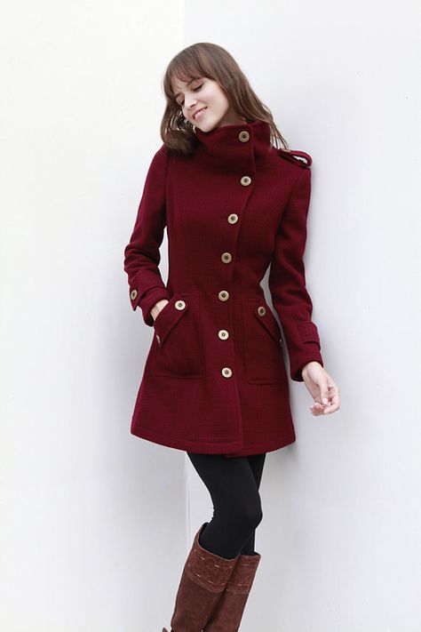 Camel Fitted Coat Military Jacket Winter Wool by Sophiaclothing Capes Fashion, Wine Red Coat, Mode Mantel, Wool Winter Coat, Cute Coats, Corporate Style, Fashion Corner, Fitted Coat, Wool Coat Women