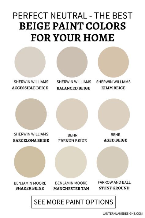 Explore the beauty of neutral tones with our collection of the best taupe, beige, and cream paint colors for your home. Achieve a cohesive and inviting look in any room with these versatile shades. Neutral Beige Paint Colors, Kilim Beige Sherwin Williams, Basement Color, Shaker Beige, Basement Colors, Cream Paint Colors, Beige Palette, Beige Paint Colors, Balanced Beige