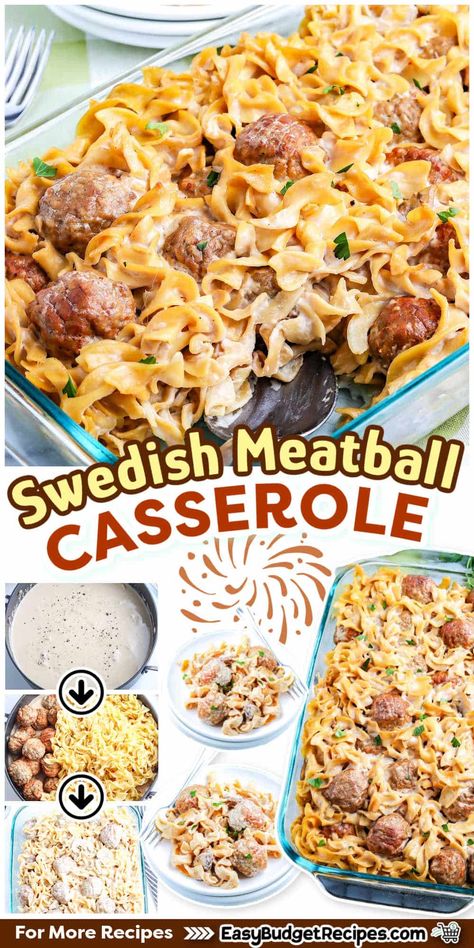 Swedish Meatball Casserole will surely please the whole family. It’s an easy dish that you can make ahead of time. Swedish Meatball Bake With Frozen Meatballs, Swedish Meatball Casserole With Frozen Meatballs, Frozen Meatball Casserole Easy, Meat Ball Casserole Recipes, Frozen Meatball Casserole, Swedish Casserole, Swedish Meatball Casserole Recipe, Swedish Meatball Bake, Make Ahead Casseroles Dinner