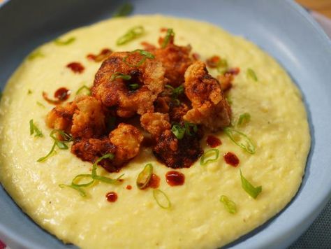 Nashville Hot Shrimp, Creamy Grits Recipe, Hot Popcorn, Jeff Mauro, Creamy Grits, Popcorn Shrimp, Grits Recipe, Nashville Hot, Shrimp And Grits