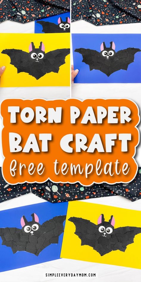 Torn Paper Bat Craft For Kids (Free PDF Template) Bat Crafts, Bat Template, Halloween Books For Kids, Bat Craft, Paper Bat, Kids Craft Supplies, Paper Bag Puppets, Fall Arts And Crafts, Halloween Idea