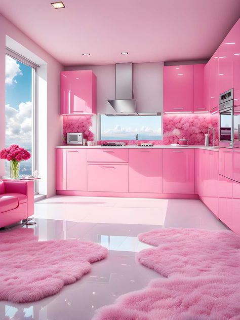 Hot Pink Kitchen, Pink Room Decor, Dream Apartment Decor, Pink Bedrooms, Fancy Houses, Pink Home Decor, Pink Kitchen, Barbie Dream House, Pink Room