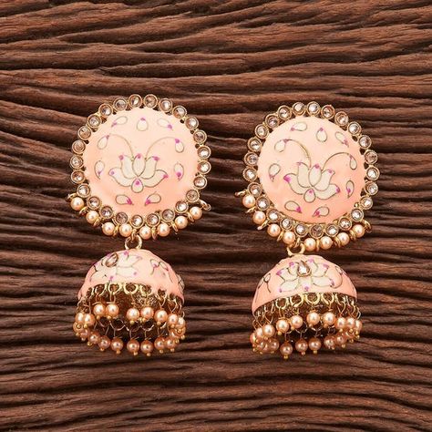 Peach Gown Indian, Indian Jewellery Set, Diamond Earrings Indian, Peach Jewelry, Indian Jewelry Earrings, Peach Earrings, Indian Nose Ring, Indian Jewellery Design Earrings, Earrings Indian