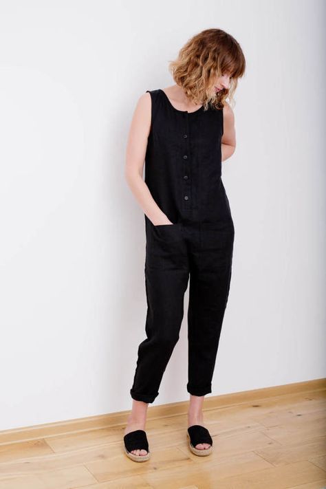 Linen Jumpsuit Women Jumpsuit Sleeveless Jumpsuit Women Black Linen Jumpsuit, Overall Linen, Asos Jumpsuit, Womens Jumpsuits, Linen Romper, Maternity Jumpsuit, Linen Jumpsuit, Classic Style Women, Casual Jumpsuit