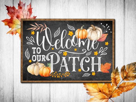 Welcome To Our Patch Fall Wall Art with a family theme for your home this Fall Season. Cozy Autumn Print. Enjoy this Pumpkin Patch design with cute pumpkins, fall leaves and a Fall Saying.  Fall Décor For Home. Rustic Fall Print adds a Cozy Fall feeling to any space. Faux Chalkboard background makes this unique. *INSTANT DOWNLOAD* Welcome the Fall Season into your home with this beautiful Fall Wall Art printable. Downloadable wall art. Fall Season Printable Art. Autumn Wall Print. Rustic Pumpkin Autumnal Chalkboard, Fall Welcome Chalkboard Sign, Fall Themed Chalkboard, Fall Blackboard Ideas, Fall Chalkboard Signs, Autumn Chalkboard Art, Fall Window Art, Fall Chalkboard Art, Farmhouse Chalkboard