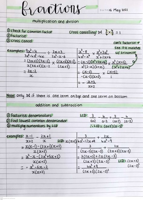 Note Book Ideas For School Math, Fractions Notes Aesthetic, Aesthetic Note Math, How To Write Notes For School Math, Maths Calculator Revision, School Revision Notes, Math Aesthetic Notes Ideas, Note Taking Ideas For Math, Grade9 Math