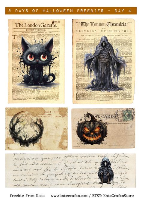 Halloween Cards Diy, Journal Printables Free, Vintage Halloween Images, Old Paper Background, Rainy Day Crafts, Dollhouse Printables, Halloween Miniatures, Halloween Scrapbook, Halloween 4