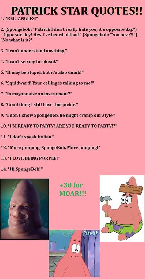 Patrick Star Quotes, Spongebob Quotes Funny, Patrick Star Funny, Patrick Quotes, Funny Patrick, Spongebob Quotes, St Patricks Day Quotes, Quotes For You, Caption Ideas