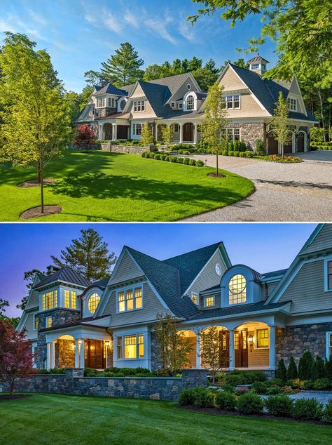 New England Style Home, Massachusetts Homes, New England Mansion, Boston Homes, Massachusetts Houses, Shingle Style Architecture, New England Style Homes, Boston House, Ohio House