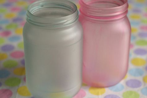 Frosted Mason Jars, Colored Mason Jars, Mason Jar Projects, Elmer's Glue, Mason Jar Crafts Diy, Food Colouring, Jar Diy, Painted Mason Jars, Mason Jar Diy