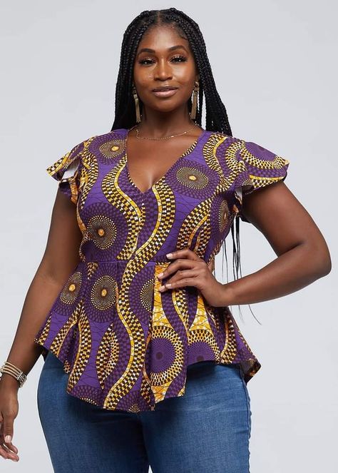 African Print Peplum Top, African Tops For Women, Modern African Clothing, African Blouses, African Tops, African Print Tops, African Print Clothing, African Fashion Skirts, African Print Dress Designs