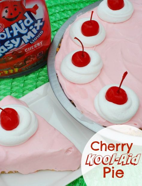 Cherry Kool-Aid Pie Kool Aid Pie Recipe, Graham Cracker Crust, Kool Aid, Pie Dessert, Cool Whip, Sweetened Condensed Milk, Yummy Sweets, Graham Cracker, Eat Dessert