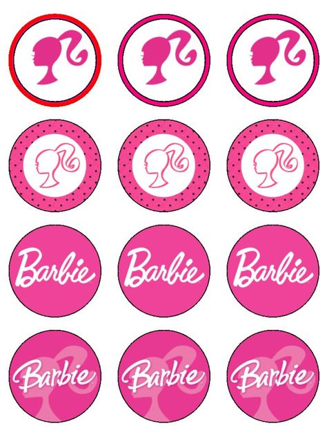 Barbie Round Cupcake Topper Cupcakes Logo, Barbie Party Supplies, Barbie Cupcakes, I'm A Barbie Girl, Pink Cake Toppers, Barbie Silhouette, Edible Image Cake Topper, Red Birthday Party, Barbie Theme Party