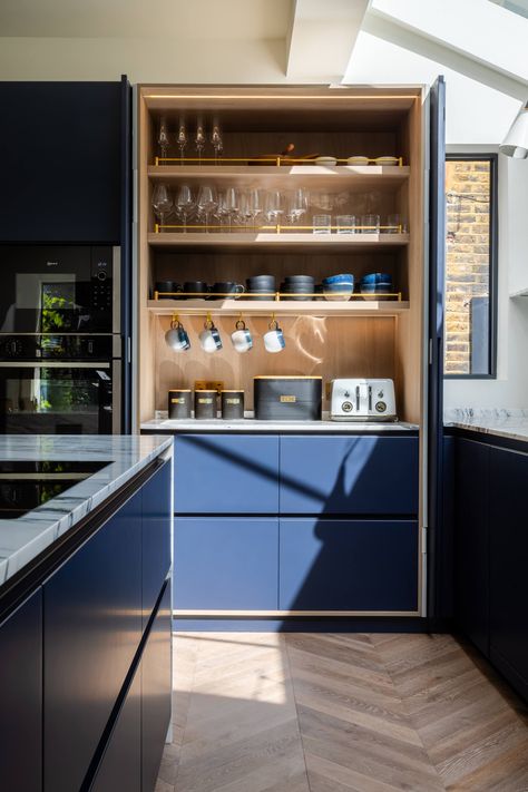 White And Grey Marble, Breakfast Station, Coffee Station Kitchen, Interior Design Gallery, Herringbone Floor, Kitchen Extension, Coffee Station, Pitched Roof, Grey Marble