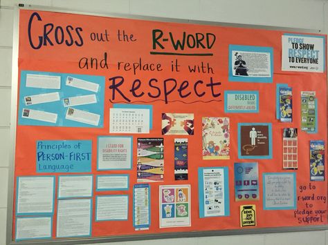 Spread the word to end the word bulletin board for developmental disability awareness month Disabilities Bulletin Board, Res Life Bulletin Boards, Disabilities Awareness, Human Body Unit, Res Life, R Words, Deaf Culture, Ra Ideas, Developmental Disabilities