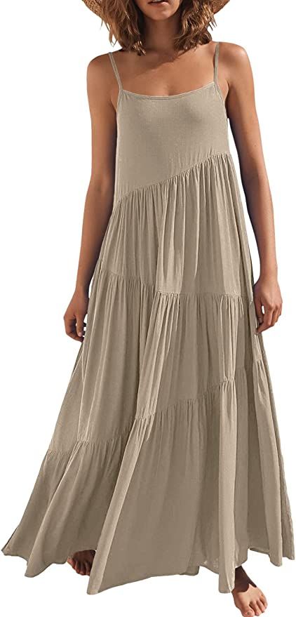 ANRABESS Women’s Summer Casual Loose Sleeveless Spaghetti Strap Asymmetric Tiered Beach Maxi Long Dress Ruffle Long Dress, Women Summer Casual, Maxi Long Dress, Long Beach Dress, Dress 2024, Dress Out, Nursing Dress, Formal Dresses For Women, Photoshoot Outfits