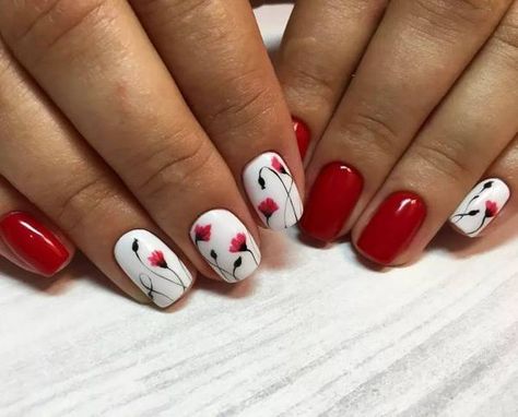 Nails Photo, Red And White Nails, Festive Nails, Flowers Photo, Floral Nail Art, Red Nail Designs, Best Nail Art Designs, Festival Nails, Luxury Nails