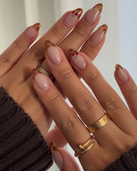 Brown fall nails with cherry on top 🍒🤎🍂 * * fall nail art, brown nail art, fall nail design, nail art design, nail trend, trendy nails, trendy nail art, nails design, brown nail design, brown tone, nails art, fall nails, fall inspired nail, nail inspo info, nail inspo, Pinterest nail, Pinterest nail art #nailart #fallnails #fallnailart #fallbrownnails #brownnails #brownnailsart #fallstyle #naildesign #nailaddict #nailporn #naillove #nailjunkie #nailtech #nailsofinstagram #nailartinspo #nailin... Brown Tone Nails, Nails Design Brown, Nail Design Brown, Brown Nails Ideas, Nails With Cherry, Nail Art Brown, Brown Nail Design, Brown Fall Nails, Brown Nail Designs