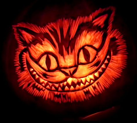 Chesire-Cat-Pumpkin-Carving-Ideas Cheshire Cat Pumpkin, Cat Pumpkin Carving, Scary Halloween Pumpkins, Halloween Pumpkin Carving Stencils, Creative Pumpkin Carving, Amazing Pumpkin Carving, Scary Pumpkin Carving, Image Halloween, Pumpkin Carving Designs