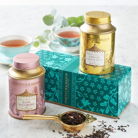 Fortnum's World Teas - Rose Pouchong & Ceylon Orange Pekoe 2x125g - Fortnum & Mason Tea Packaging Design, Luxury Hampers, Fortnum Mason, Fortnum And Mason, Tea Packaging, Foods Delivered, Rose Tea, Tea Gifts, Tea Roses