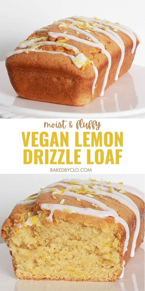 two images of vegan lemon drizzle loaf cake Vegan Easter Treats, Vegan Lemon Drizzle Cake, Wheat Free Dessert, Cake With Icing, Vegan Gluten Free Cake, Delicious Lemon Cake, Lemon Loaf Recipe, Vegan Lemon Cake, Lemon Loaf Cake