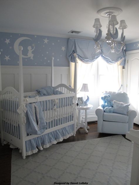 Nicely decorated for a baby boy.    BTW - I am not expecting.  :-)  Just checking out ideas for the future. Baby Blue Nursery, Nursery Interior Design, Nursery Interior, Stars Nursery Decor, Baby Boy Bedroom, Baby Room Themes, Nursery Room Boy, Room Baby, Blue Nursery