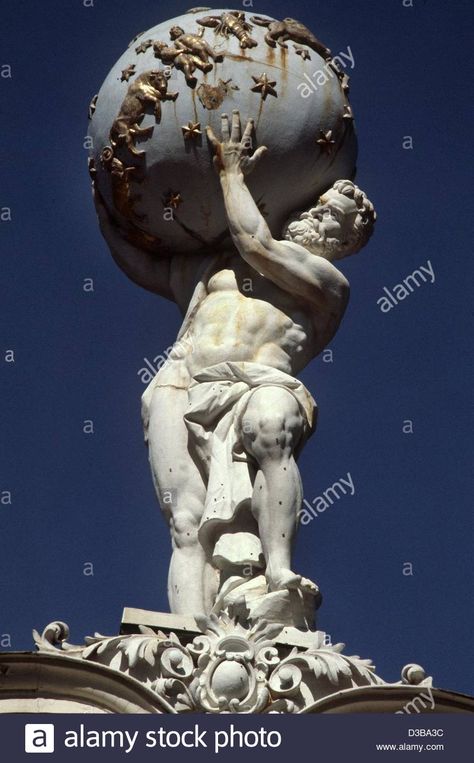 (dpa) - The sculpture of titan Atlas carrying the globe tops the main Stock Photo, Royalty Free Image: 53724480 - Alamy Atlas Sculpture, Atlas Statue, Holding The World, Portfolio Drawings, Atlas Art, Greek Mythology Statue, Atlas Tattoo, Chicano Tattoos Sleeve, Greek Pantheon