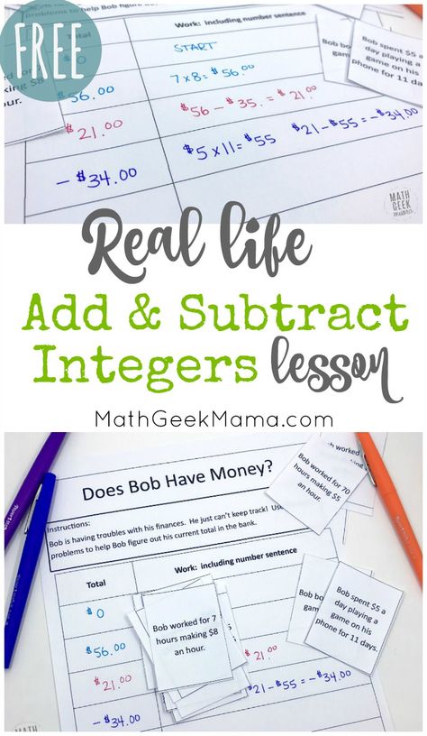 Adding Integers Activities, Middle School Math Projects Real Life, Math In Real Life Project, 7th Grade Math Classroom, 7th Grade Math Problems, Add And Subtract Integers, Math In Real Life, School 7th Grade, Positive And Negative Integers