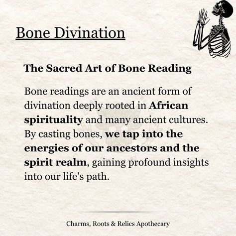 Bone divination is the ancient and traditional practice used by various indigenous cultures across Africa, Asia and Native America for spiritual guidance, decision making and communication with ancestors or deities. The bones are conduits of ancestral knowledge and wisdom. Have you had a bone reading before? Tell us how it was for you, would you recommend to someone else? If you've never had a bone reading, what exactly are you waiting for? This is your sign! Fill the General Consultation... Bone Divination, Bone Reading, Indigenous Traditions, African Spirituality, Bone Crafts, Witchy Things, Indigenous Culture, Knowledge And Wisdom, Spiritual Guidance