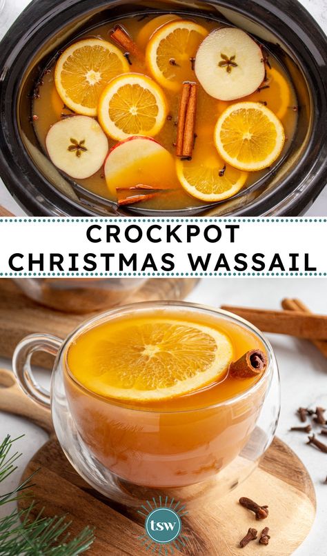 Crockpot Christmas Wassail | The Schmidty Wife Hot Wassail Recipe Crock Pot, Crockpot Wassail Recipe, Crockpot Wassail, Wassail Recipe Crockpot, Wassil Recipe, Christmas Wassail, Hot Mulled Cider, Slow Cooker Christmas, Crockpot Christmas