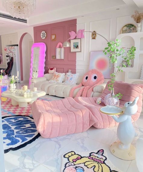 Dopamine Interior Design, Decorate Room Ideas, Adult Toy Room, Adult Room Decor, Octopus Toy, Octopus Plush, Dekorasi Kamar Tidur, Pastel Room, Cute Bedroom Decor