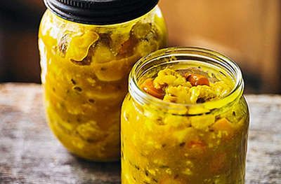 Piccalilli Recipe | Waitrose & Partners Picallili Recipe, Piccalilli Recipes, Pickled Items, Ginger Green Beans, Pickle Recipes, Vegetable Salad Recipes, Natural Snacks, Boiled Egg Diet, Egg Diet