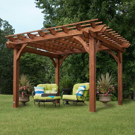 10' x 12' Pergola Shaded Backyard, Ombra Pergola, Spool Furniture, Cedar Pergola, Wood Pergola, Pergola Design, Pergola Canopy, Wooden Pergola, Pergola Ideas