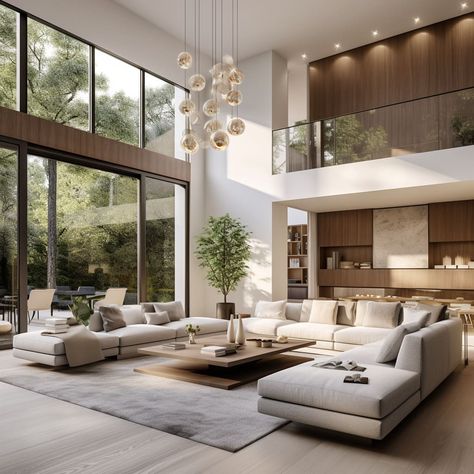 This villa’s living room showcases the beauty of simplicity with its modern sofas and wooden details. Minimalist Interior Design Living Room, Contemporary Minimalist Living Room, Central Fireplace, Contemporary Home Design, Japandi Living Room, Japandi Living, تصميم داخلي فاخر, Muebles Living, Team Coaching