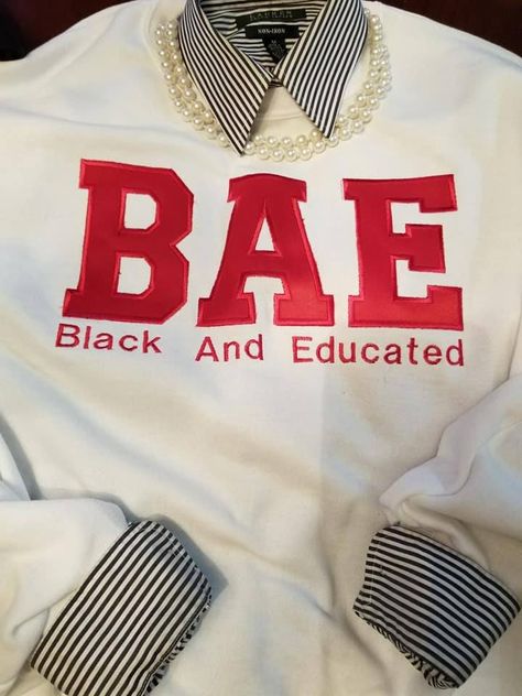 This appliqued stitched fully embroidered BAE sweatshirt with Embroidery underneath makes a BOLD statement. You will love they way it feels and looks on you. Sweatshirt is available in 3 different colors and you can specify the color of the letters to match your organization affiliation. You will not be disappointed. These are unisex sweatshirts, so they do run larger than regular women sweatshirts, most go down a size for a better fit. PLEASE LEAVE THE COLOR OF YOUR SWEATSHIRT OR T-SHIRT IN COM College Graduation Looks, Hbcu Day Party Outfit, Masters Degree Photoshoot Education, Graduation Picture Dresses, Baddie Graduation Pictures, Hbcu Fits, Masters Degree Photoshoot, Graduation Pictures Black Women, Hbcu Homecoming Outfits