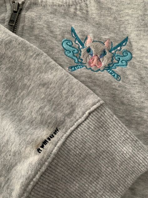 Inosuke Pattern, Inosuke Embroidery, Demon Slayer Embroidery, Embroidery Hoodie, Embroidery Sweater, Anime Hoodie, Embroidered Sweater, Embroidery On Clothes, Demon Slayer